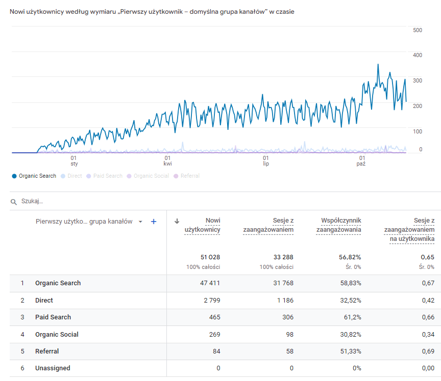 Wykres analytics - skuteczne pozycjonowanie strony