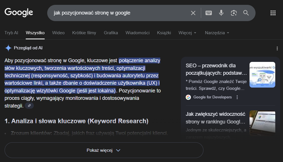 Widok AI Overview: jak pozycjonować strone w Google