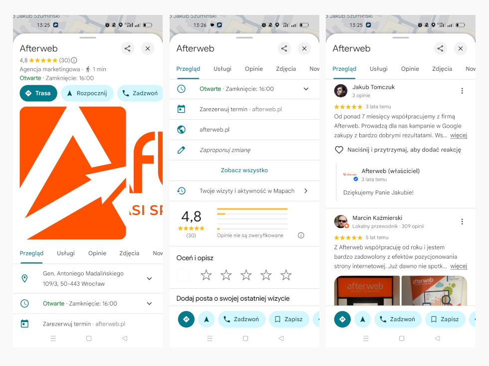 Wizytówka Google Moja Firma - lokalna reklama strony