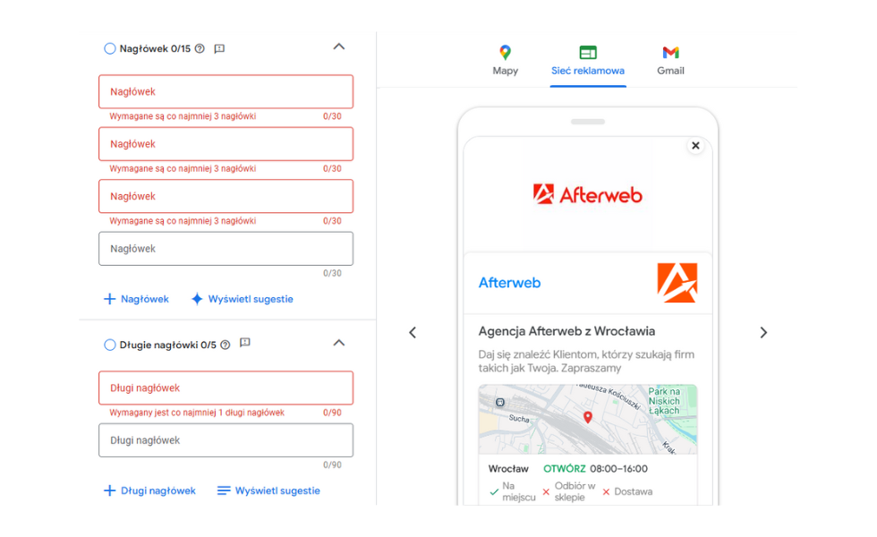 Dodawanie komponentów do kampanii Performance Max