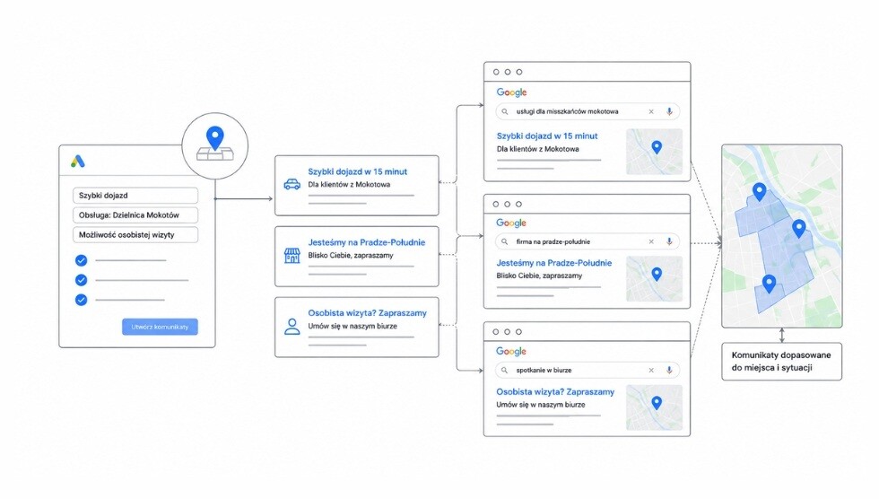 Komunikaty w reklamie lokalnej Google Ads