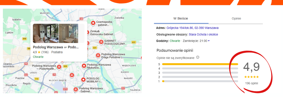 Gabinet podologiczny w Google Maps