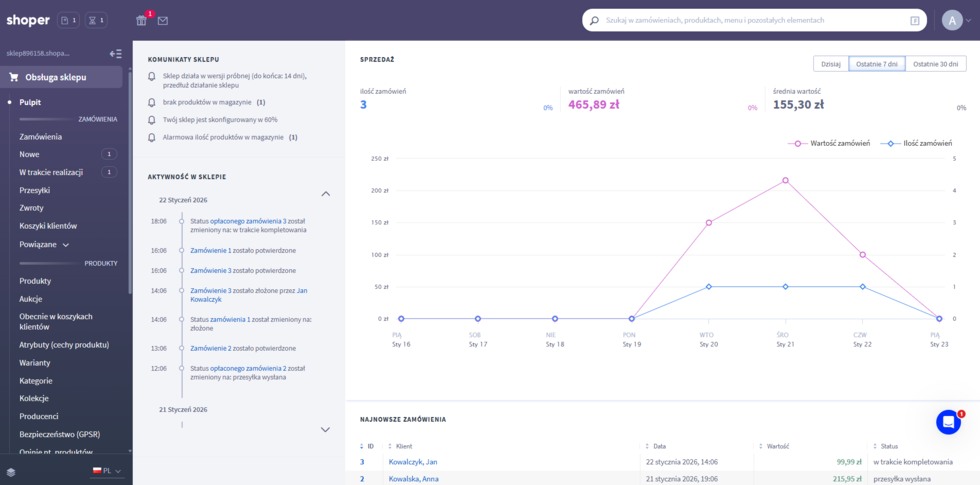 Widok sklepu z panelu Shoper