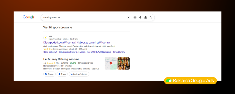 Reklama cateringu w Google Ads