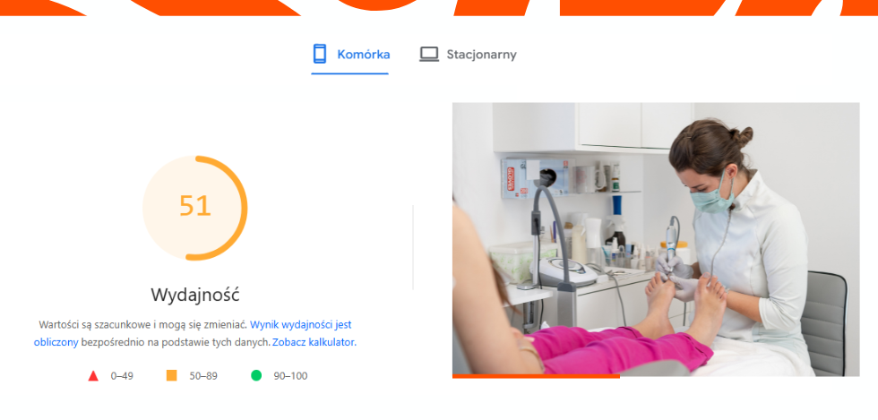 Reklama podologa - wydajność strony na urządzeniach mobilnych