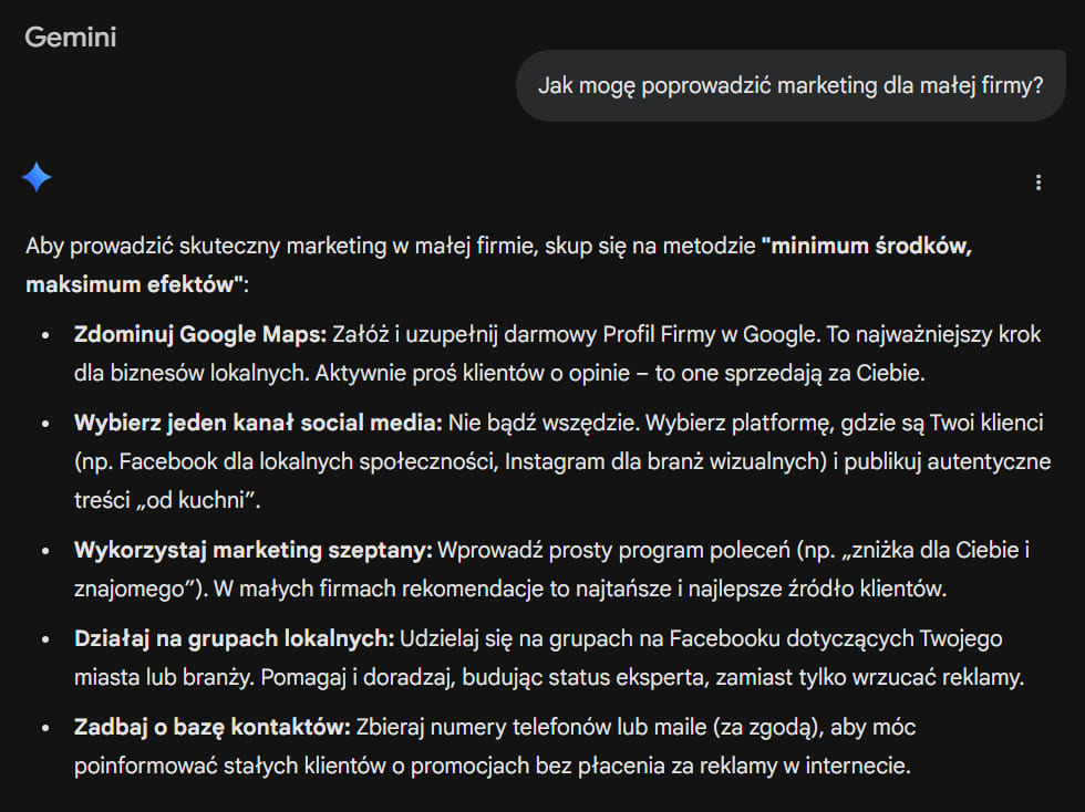 Gemini: marketing dla małej firmy